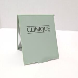 Vtg 90s Clinique Compact Travel Mirror 4.5" Fold Out Purse Make Up Green Logo